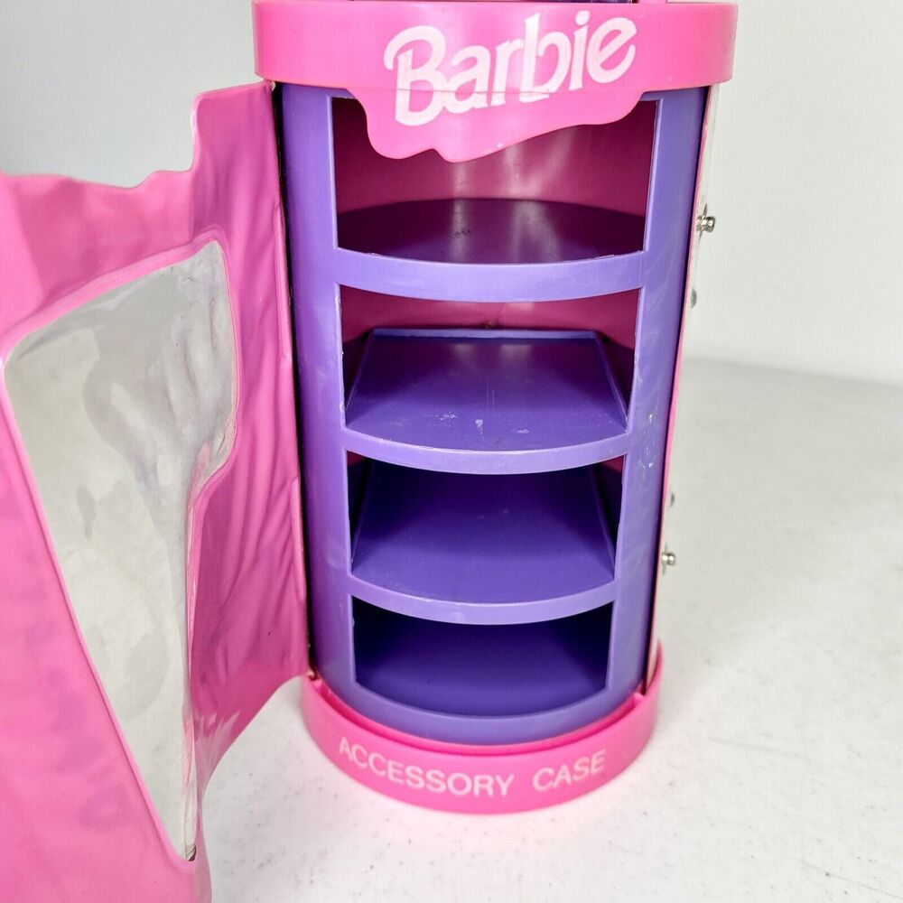 Vtg 1993 Mattel Barbie Doll Accessory Storage Travel Case‎ Cylinder & 3 Hangers - Picture 6 of 12